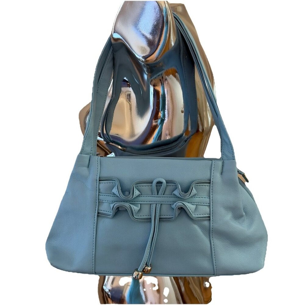 Vintage Y2K Mini Underarm Shoulder Bag Powder Blue Ruffled Lorelai Gilmore NWOT - Picture 1 of 11